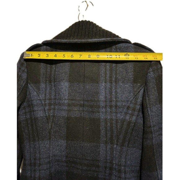 Guess Double-Breasted Skirted Navy & Black Plaid Wool Blend Pea Coat Size Small - Picture 7 of 10